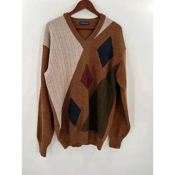 VINTAGE Lou Graham Refined V Neck Geometric Sweater Measures Size LARGE EUC - Picture 1 of 9